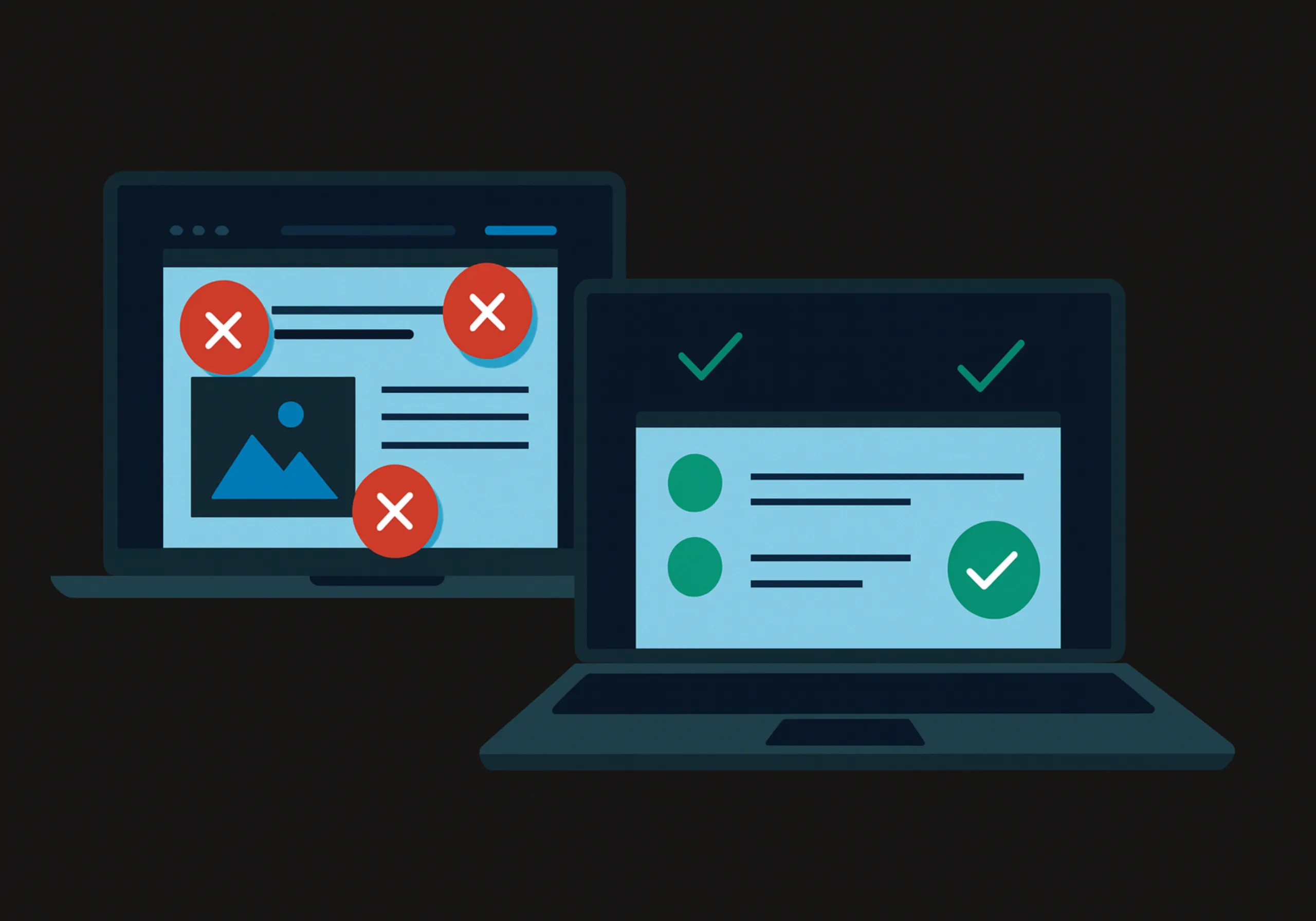 Porównanie błędnej i poprawnej strony internetowej – najczęstsze błędy małych firm w 2025 roku